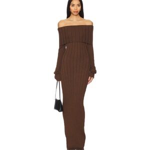 Elegant Brown Off-Shoulder Maxi Dress